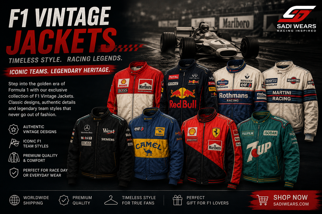 F1 vintage jackets collection featuring retro motorsport racing styles