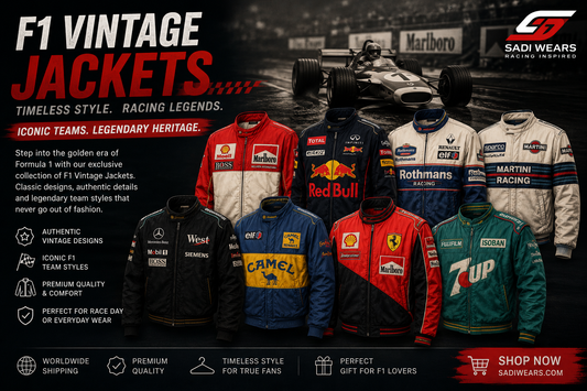 F1 vintage jackets collection featuring retro motorsport racing styles