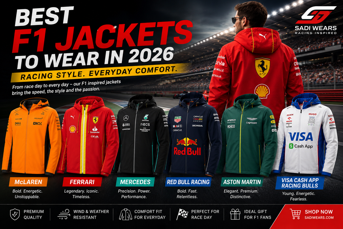 Best F1 racing jackets to wear in 2026 featuring Ferrari, McLaren, Mercedes, Red Bull Racing, Aston Martin and Racing Bulls