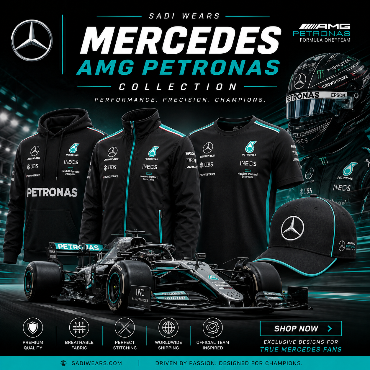 Mercedes-AMG Petronas Formula 1 replica racewear collection by Sadi Wears