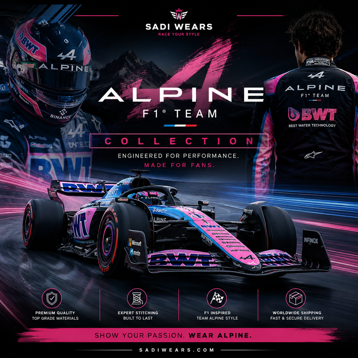 Alpine F1 Team Collection Banner featuring Alpine Formula 1 racing apparel by Sadi Wears