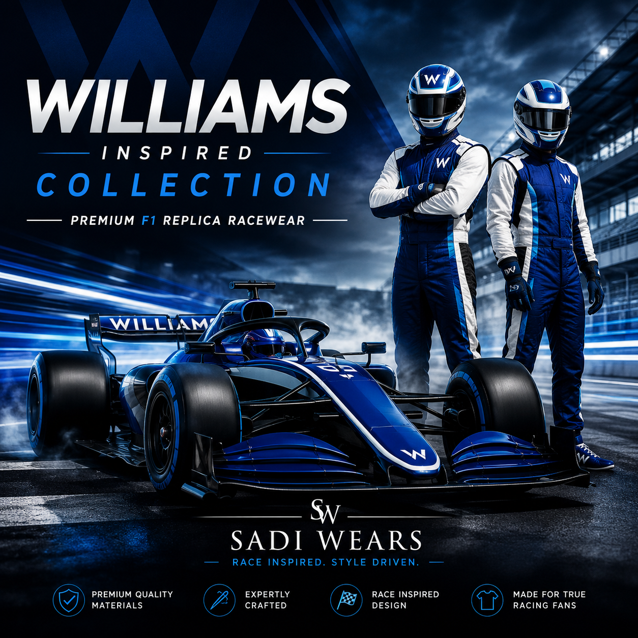 Williams F1 Inspired Racing Suits Collection Banner by Sadi Wears