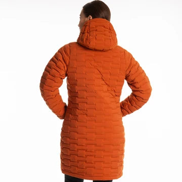 Luna Stretch Down Parka Picante orange back view