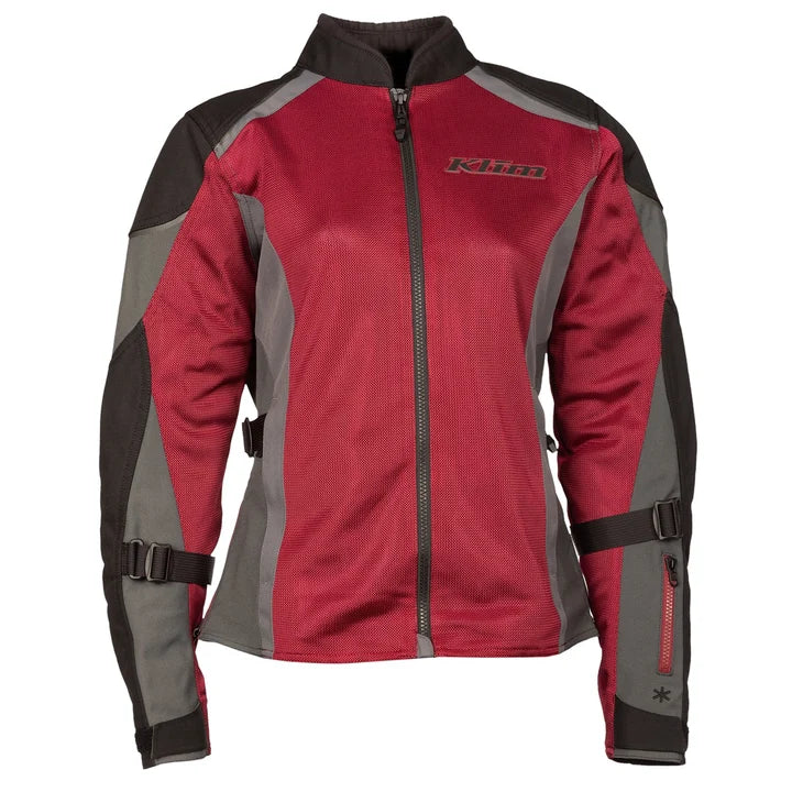 1. Avalon Jacket front view with red mesh-style panels