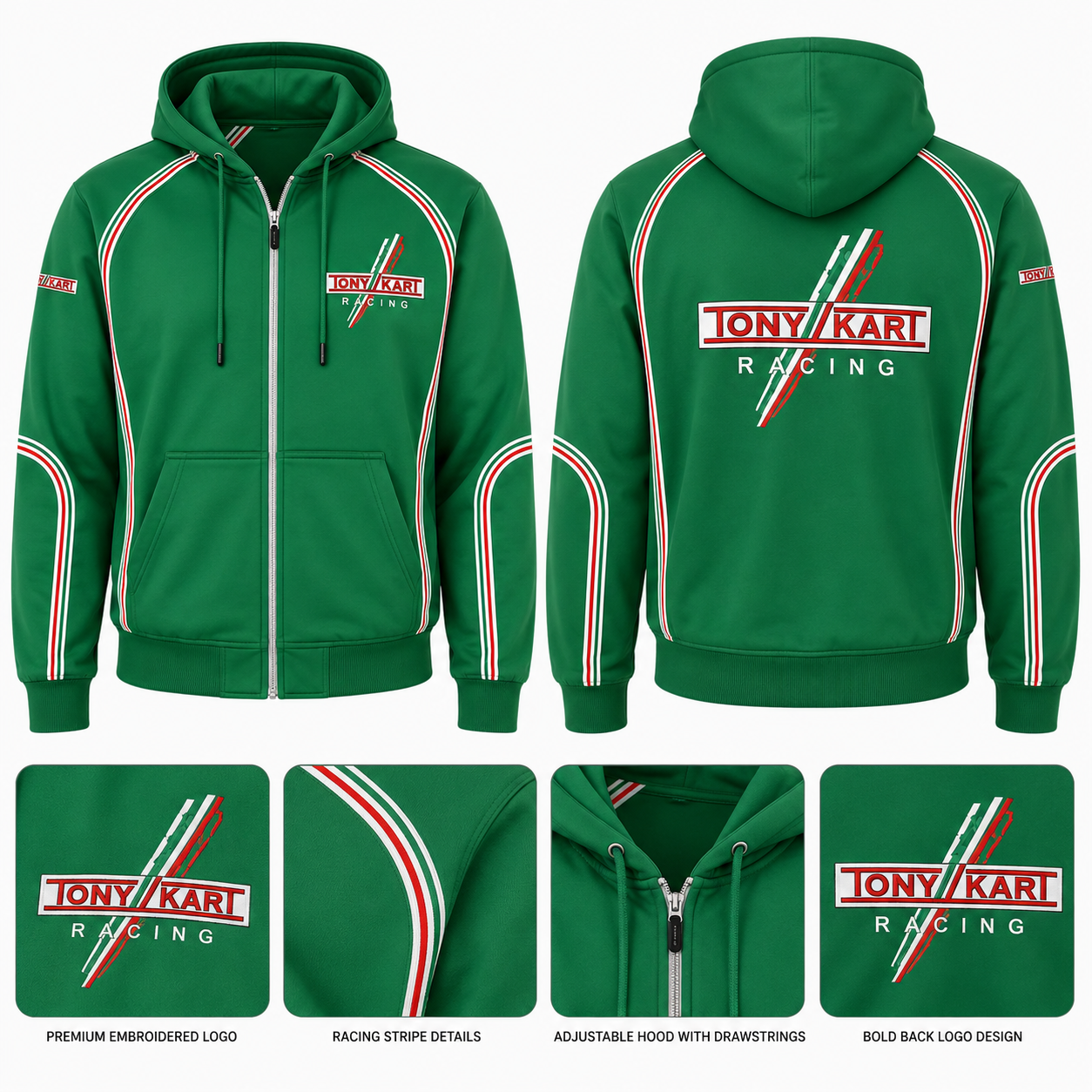 Tony Kart Racing Green Zip-Up Hoodie