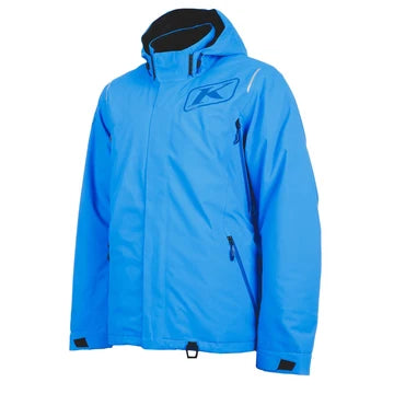Blue hooded jacket three-quarter front view