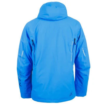 Electric blue hooded jacket back view