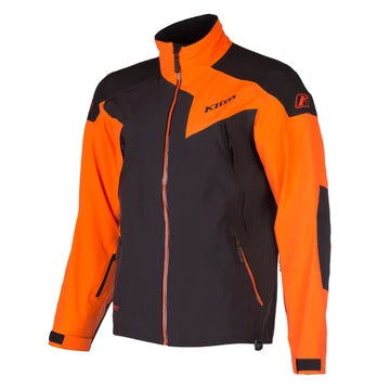 Orange and black technical riding jacket front view