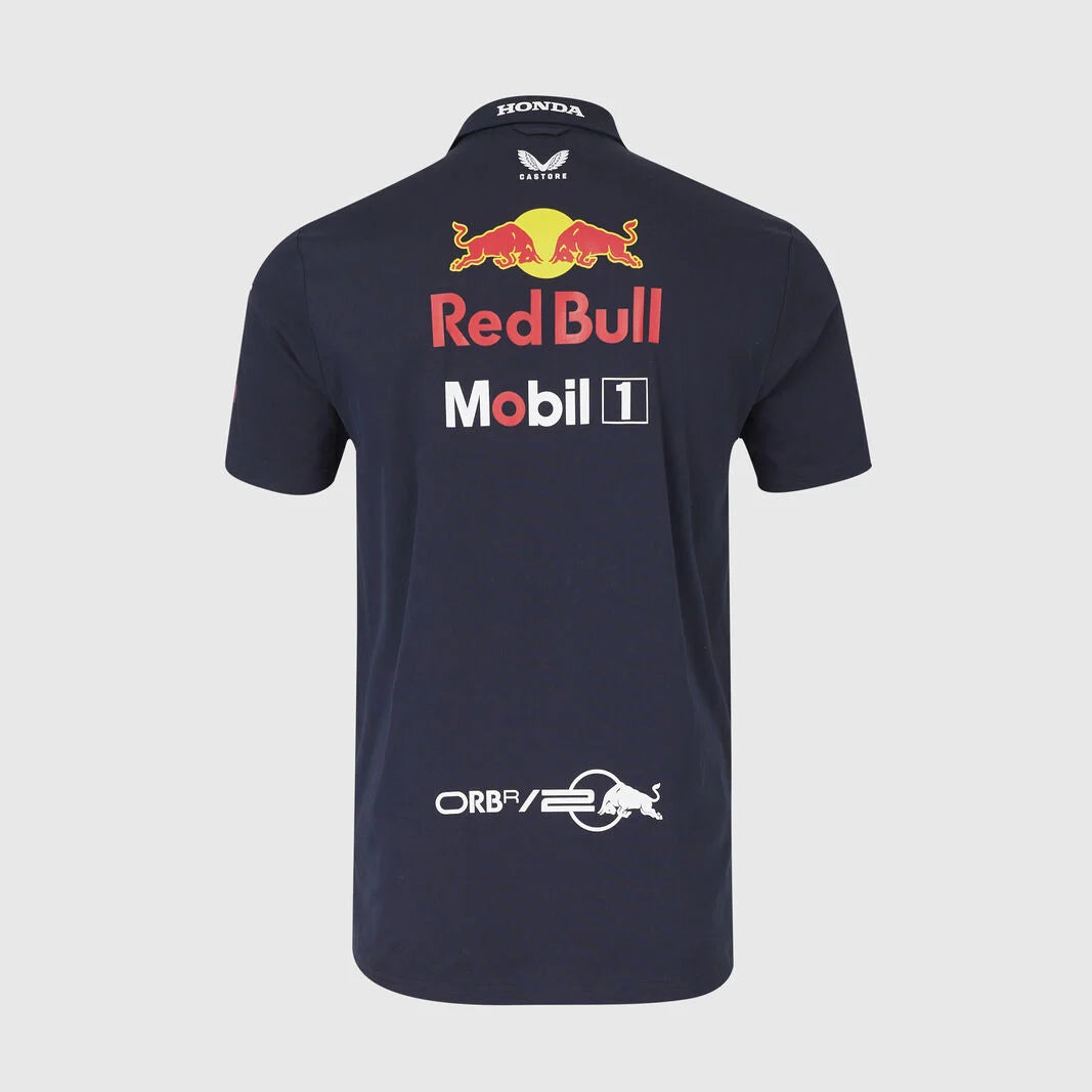 Red Bull Racing Castore Shirt 2026 back view with Red Bull and Mobil 1 graphics