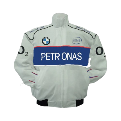 BMW Petronas Racing Jacket White and Royal Blue Motorsport Style