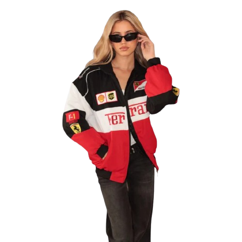 Ferrari F1 Vintage Racing Jacket - Black White Red