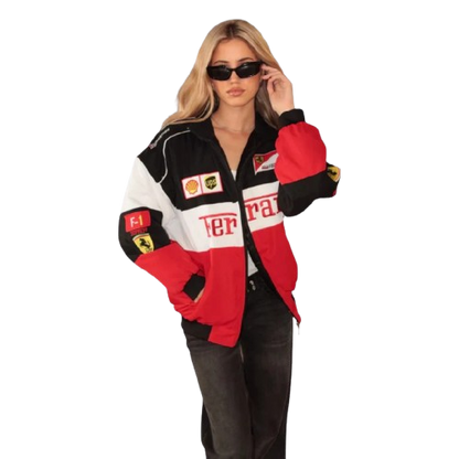 Ferrari F1 Vintage Racing Jacket - Black White Red