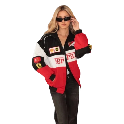 Ferrari F1 Vintage Racing Jacket - Black White Red