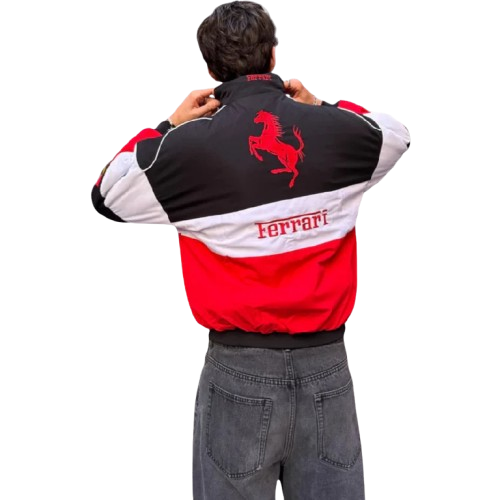 Ferrari F1 Vintage Racing Jacket - Black White Red