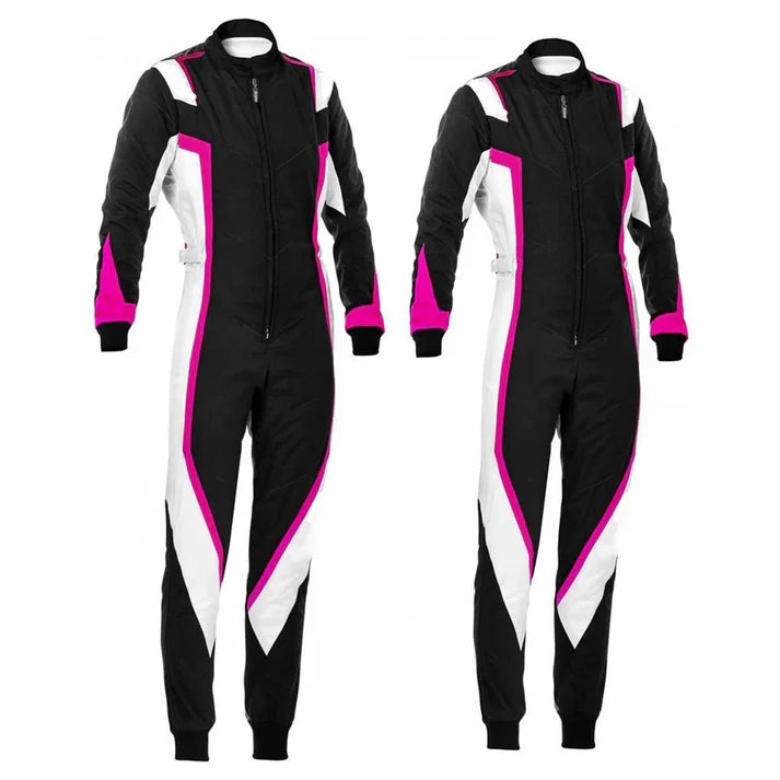 Black, White and Pink Go-Kart Driver Racing Costume