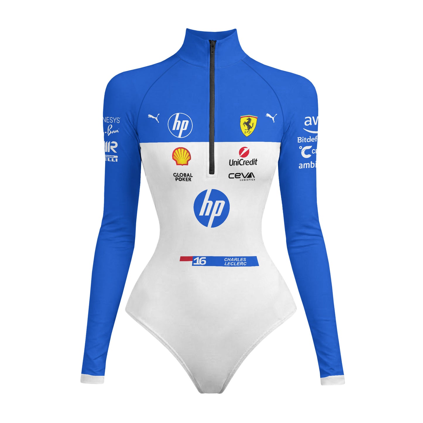 Charles Leclerc F1 Bodysuit | Blue & White Racing Suit