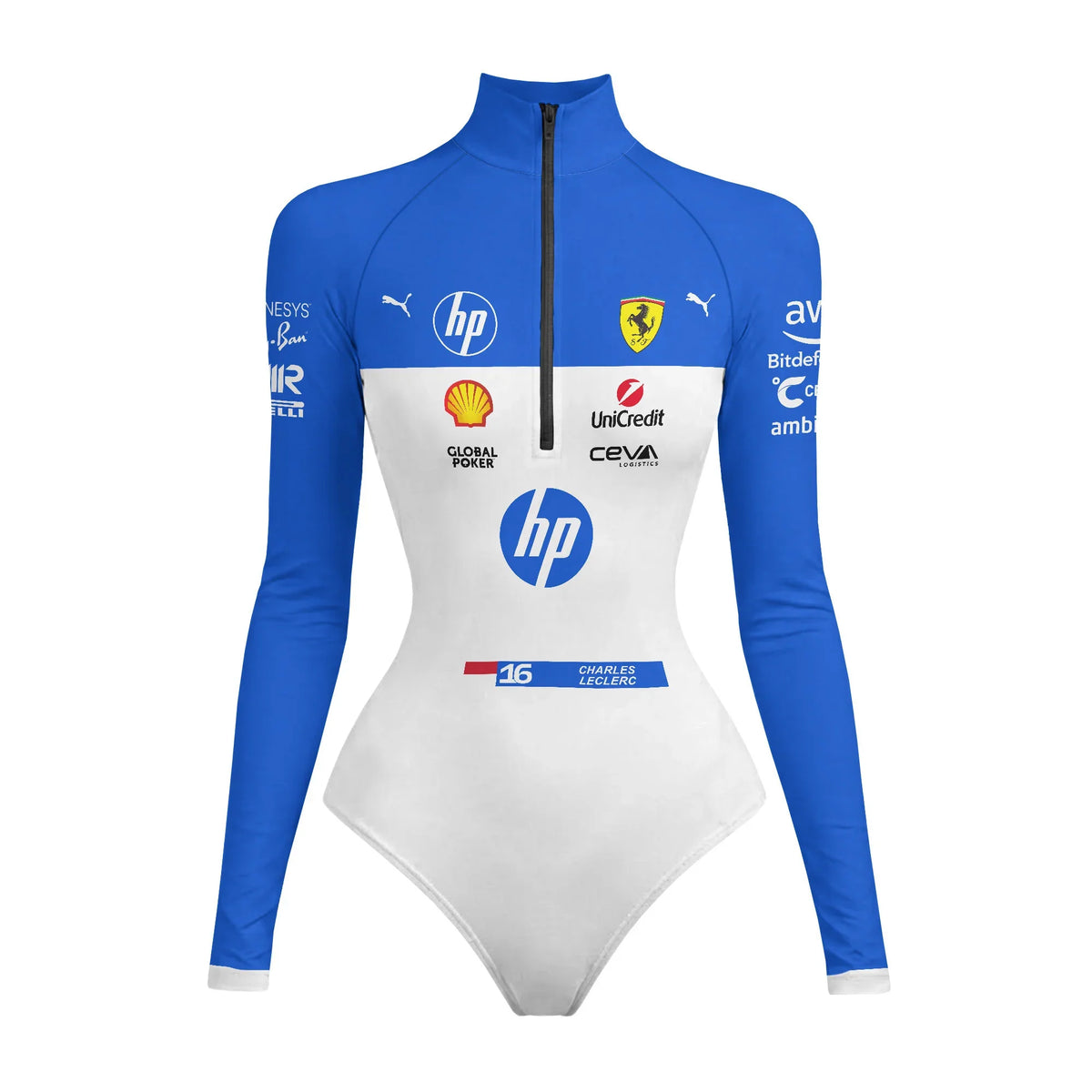 Charles Leclerc F1 Bodysuit | Blue & White Racing Suit