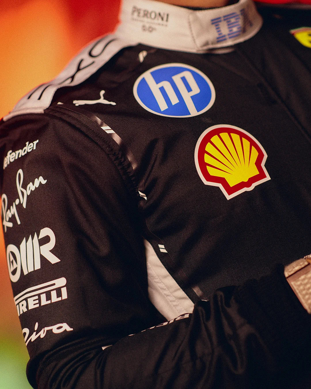 Black Charles Leclerc style Ferrari F1 racing suit portrait
