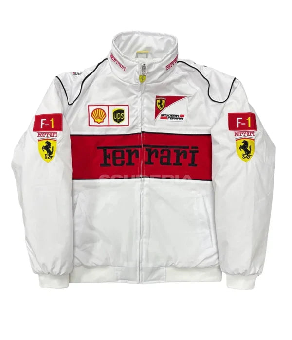 Ferrari F1 Vintage White Racing Jacket