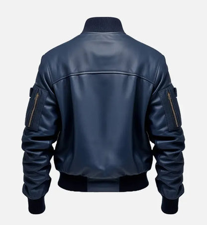 Men's Blue Flight Bomber Leather Jacket