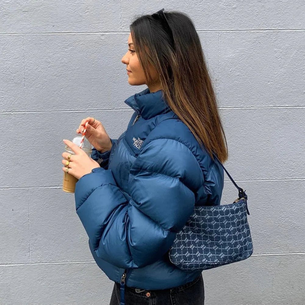The North Face Womens Blue Puffer Jacket WITH STAIN
