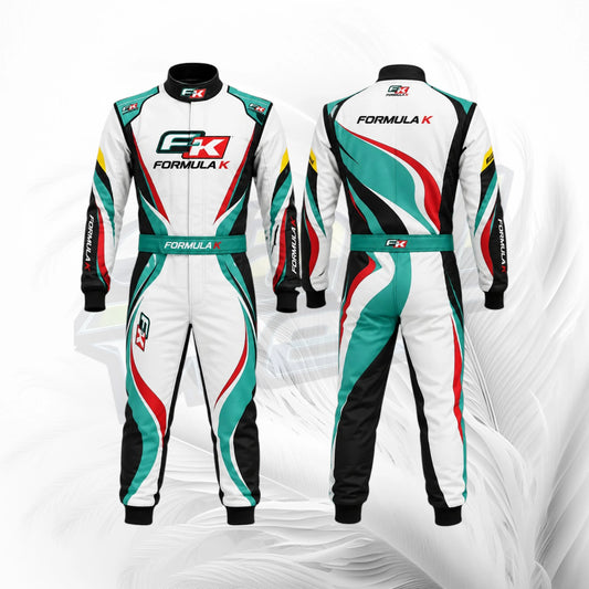 Formula K White & Teal Kart Racing Suit