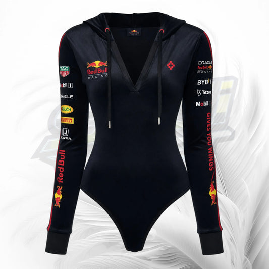 Black Red Bull Racing inspired F1 bodysuit hoodie back view