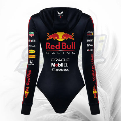 Black Red Bull Racing inspired F1 bodysuit hoodie front view
