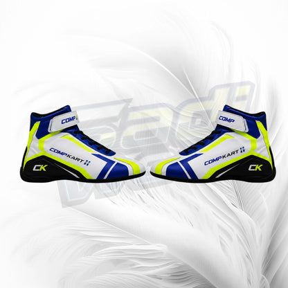 CompKart Style Racing Shoes White Blue Neon Yellow
