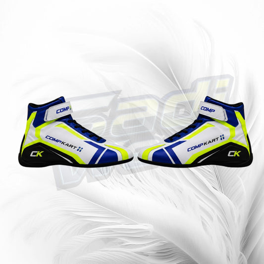 CompKart Style Racing Shoes White Blue Neon Yellow