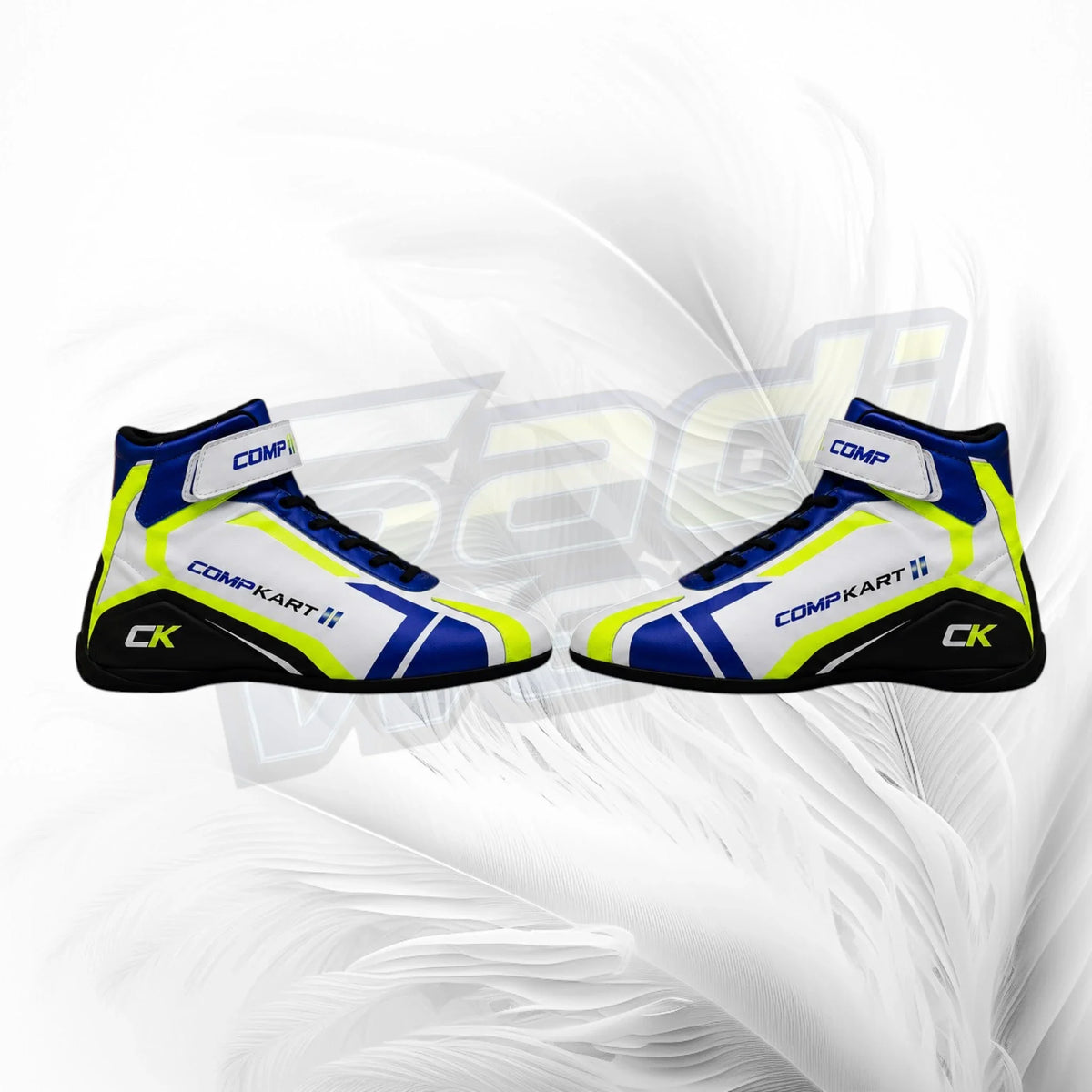 CompKart Style Racing Shoes White Blue Neon Yellow