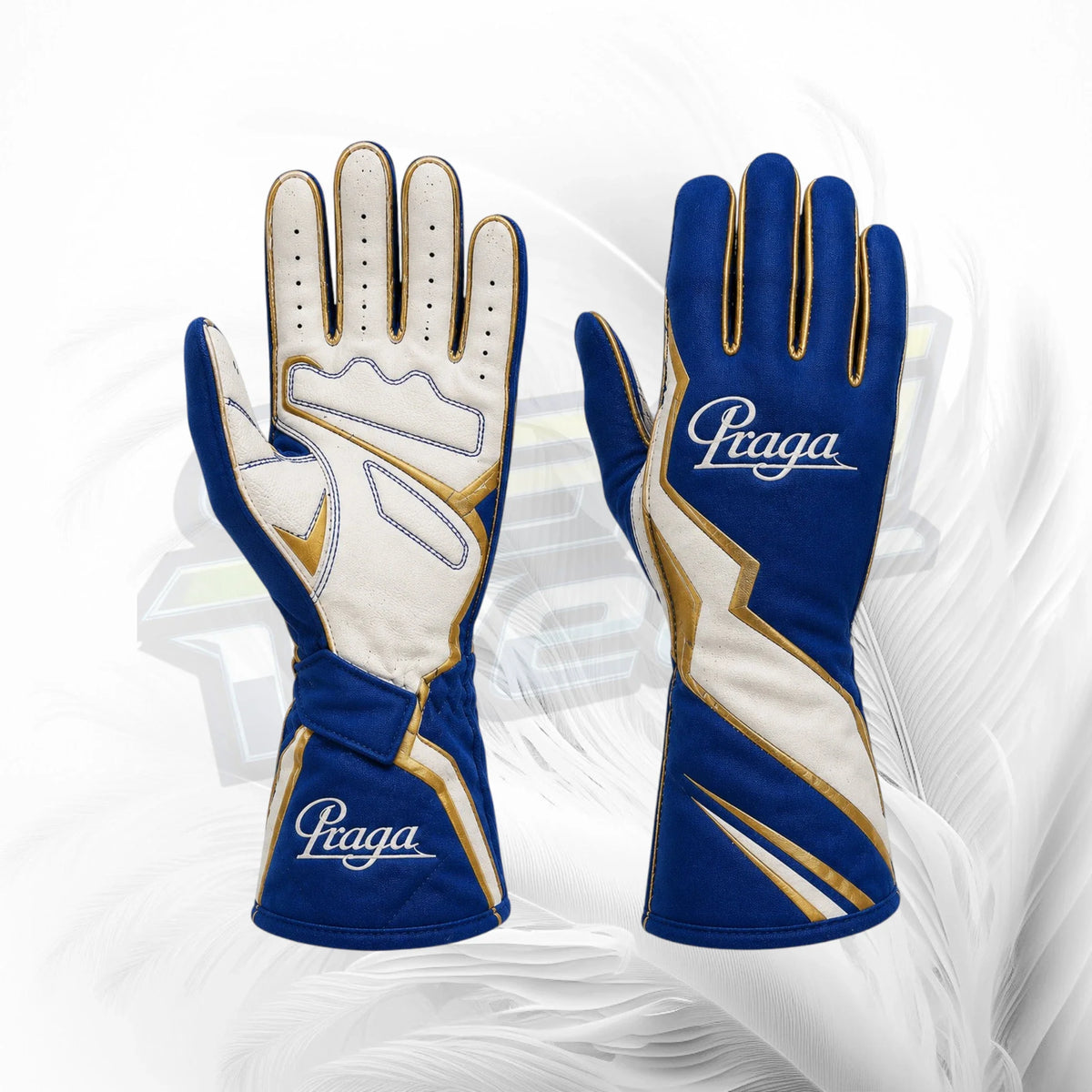 Custom Blue White Gold Kart Racing Gloves