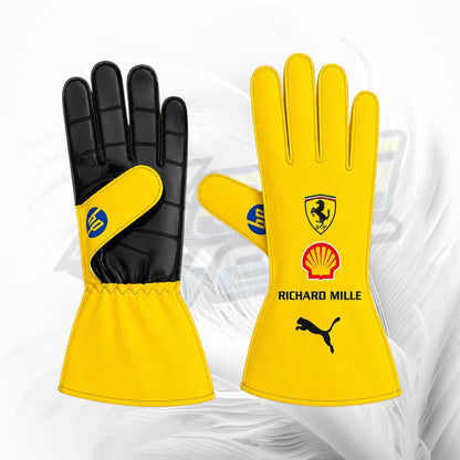 2025 Scuderia Ferrari F1 Team Yellow Racing Gloves | Premium Motorsport Gloves